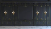 Black Wall Panels In Classical Style With Gilding And Sconces Photography Backdrop  J-0699 Shopbackdrop